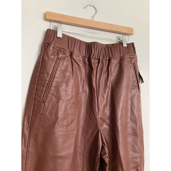 New INC Faux Leather Jogger Pants MEDIUM Cognac Brown Urban Boho - Picture 2 of 13